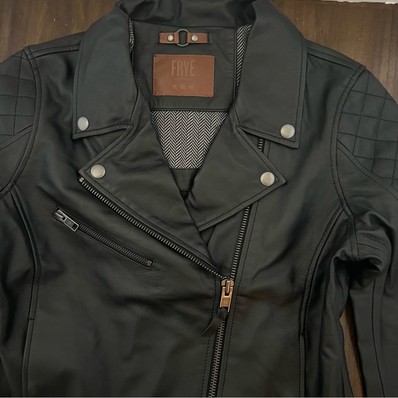 Frye women's Leather BIKER  jacket in Black - Picture 3 of 13